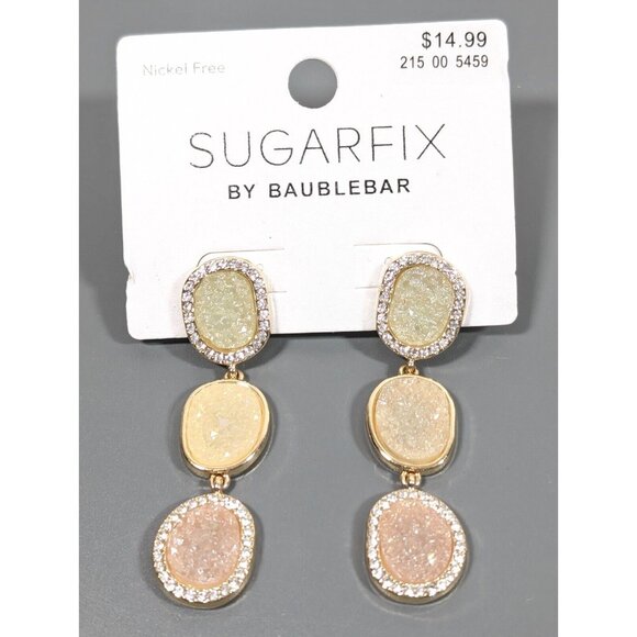 Sugarfix by BaubleBar Gold Tone Faux Drusy Stacked Dangle Earrings Pierced Boho - Picture 1 of 10